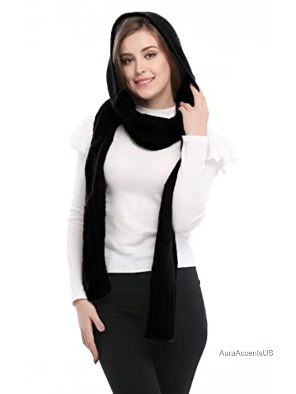 Wool Knit Hooded Scarf Wrap 3-in-1 Winter Headscarf